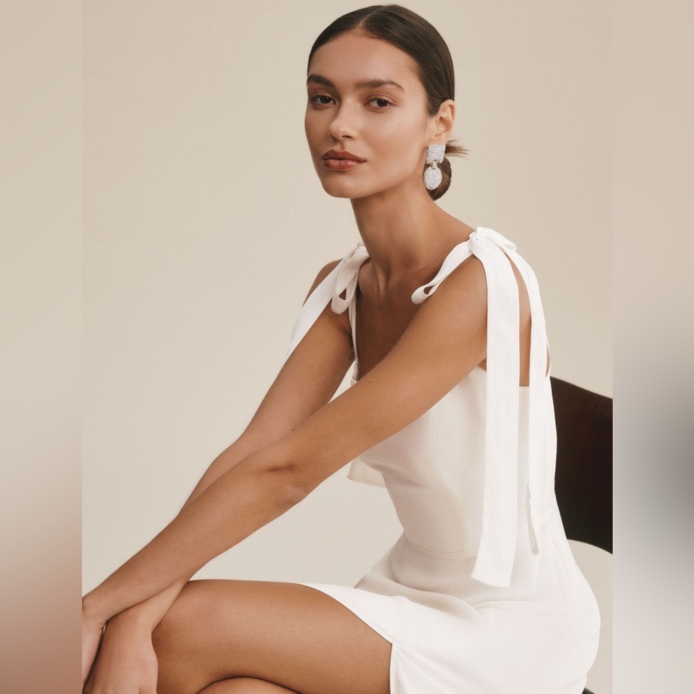 Reformation White Tie-Shoulder Gown